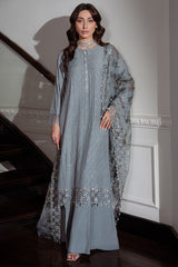 DUSKY SMOKE-3PC SILK EMBROIDERED SUIT