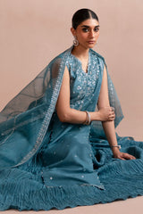 TURQUOISE SHINE-3PC SILK EMBROIDERED SUIT