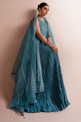 TURQUOISE SHINE-3PC SILK EMBROIDERED SUIT