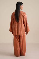 FADED RUST -2PC LINEN PRINTED SUIT