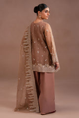 ETHEREAL TAUPE-4PC ORGANZA EMBROIDERED SUIT