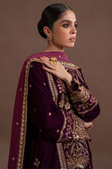 IMPERIAL MAGENTA- 4PC  VELVET EMBROIDERED SUIT