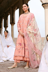 DUSKY ROSE-3PC EMBROIDERED LAWN SUIT