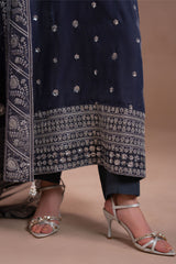 CHARCOAL GRACE- 4PC  VELVET EMBROIDERED SUIT