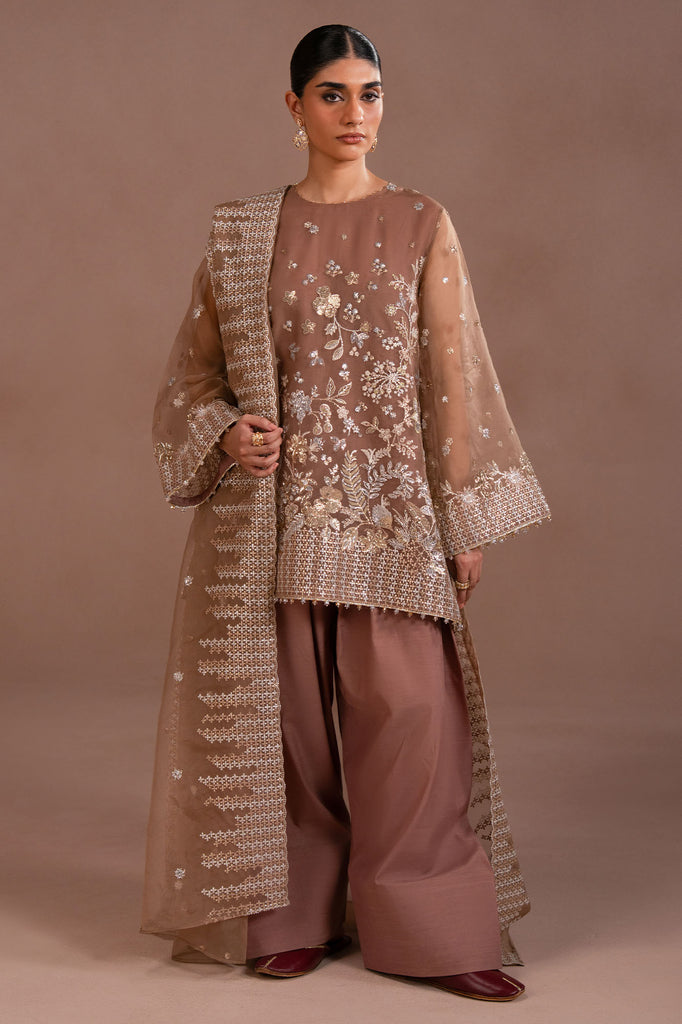 ETHEREAL TAUPE-4PC ORGANZA EMBROIDERED SUIT