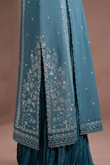 TURQUOISE SHINE-3PC SILK EMBROIDERED SUIT