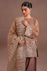 ETHEREAL TAUPE-4PC ORGANZA EMBROIDERED SUIT