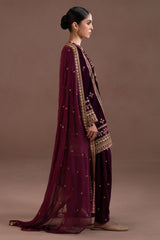 IMPERIAL MAGENTA- 4PC  VELVET EMBROIDERED SUIT