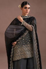 SMOKED LUXE-4PC ORGANZA EMBROIDERED SUIT