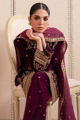 IMPERIAL MAGENTA- 4PC  VELVET EMBROIDERED SUIT