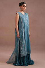 TURQUOISE SHINE-3PC SILK EMBROIDERED SUIT