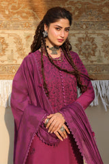 VELVET FUCHSIA-3PC LINEN EMBROIDERED SUIT