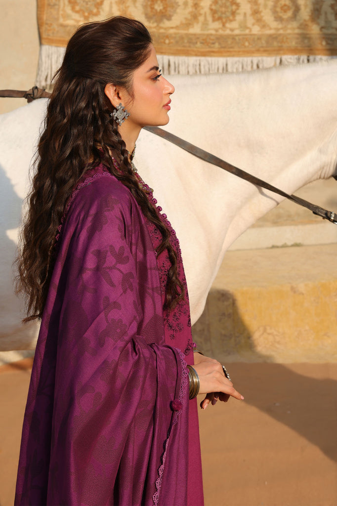 VELVET FUCHSIA-3PC LINEN EMBROIDERED SUIT