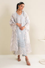 ICE BLUE CHARM-4PC ORGANZA EMBROIDERED SUIT
