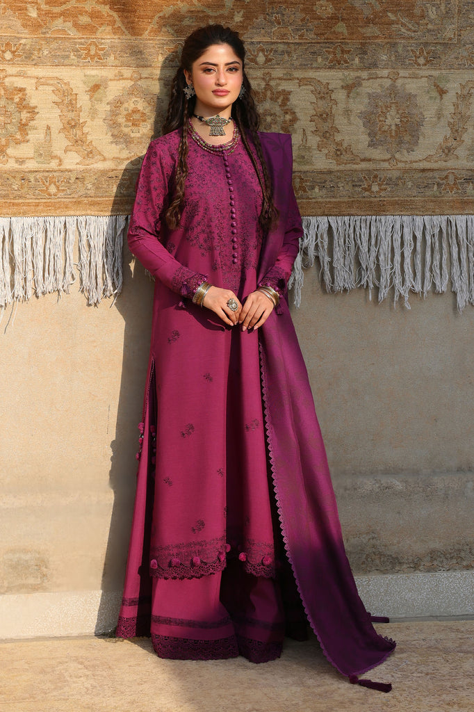 VELVET FUCHSIA-3PC LINEN EMBROIDERED SUIT
