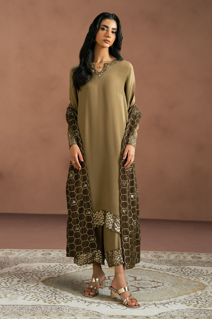 SMOKE GREEN-3PC (SHIRT, TROUSER & DUPATTA)