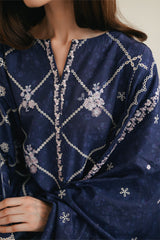 MIDNIGHT IRIS-3PC EMBROIDERED LAWN SUIT