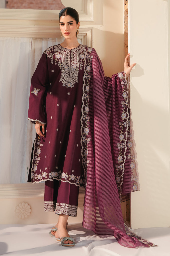 BERRY MIST-3PC EMBROIDERED LAWN SUIT