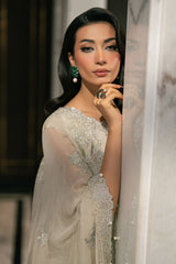 PISTACHIO FERN-4PC EMBROIDERED CHIFFON SUIT