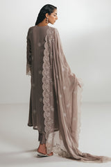 MOCHA DUNE-3PC EMBROIDERED CHIFFON SUIT