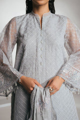SILVER MOONLIGHT-4PC EMBROIDERED ORGANZA SUIT