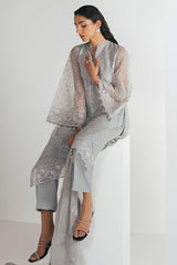 SILVER MOONLIGHT-4PC EMBROIDERED ORGANZA SUIT