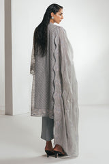 SILVER MOONLIGHT-4PC EMBROIDERED ORGANZA SUIT