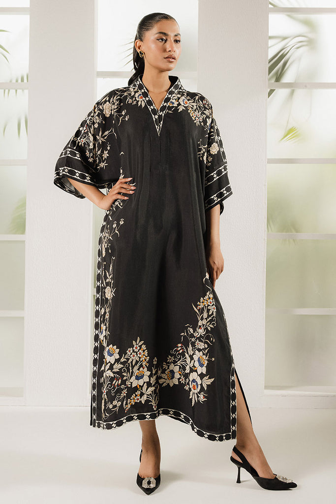 BLACK TRELLIS PRINTED SILK SHIRT