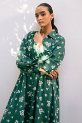 GREEN VOYAGE-2 PIECE PRINTED LINEN SUIT