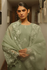 GREEN LILY-4 PIECE EMBROIDERED ORGANZA SUIT