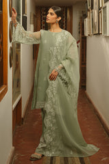 GREEN LILY-4 PIECE EMBROIDERED ORGANZA SUIT