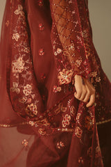 MERLOT MUSE-4 PIECE EMBROIDERED ORGANZA SUIT