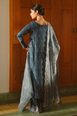 MAJESTIC TEAL-3 PIECE EMBROIDERED SILK SUIT