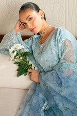 BLUE CLAIR-4PC ORGANZA EMBROIDERED SUIT