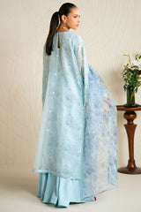 BLUE CLAIR-4PC ORGANZA EMBROIDERED SUIT