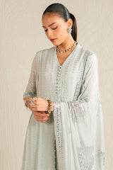 MINT SPARKLE-4PC CHIFFON EMBROIDERED SUIT