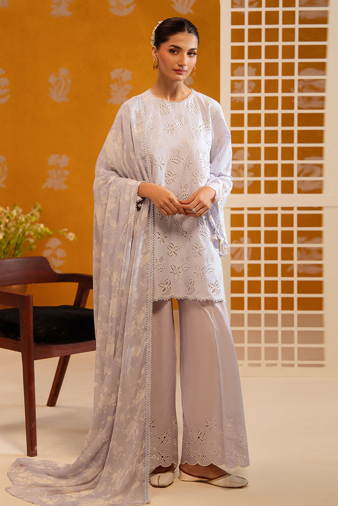 LAVENDER ASH-3PC CHIKANKARI SUIT