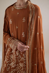 RUST EMBER-4PC CHIFFON EMBROIDERED SUIT