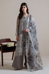 SMOKY RADIANCE-4PC ORGANZA EMBROIDERED SUIT