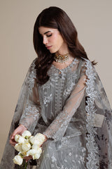 SMOKY RADIANCE-4PC ORGANZA EMBROIDERED SUIT