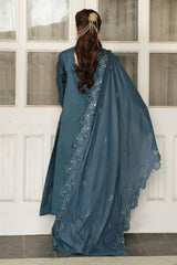 AQUA COBALT-3 PC EMBROIDERED LAWN SUIT