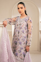 DUSTY LAVENDER-4PC ORGANZA EMBROIDERED SUIT