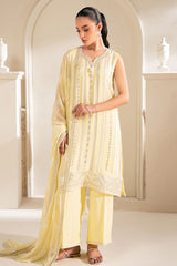 LEMON BLISS-4PC CHIFFON EMBROIDERED SUIT