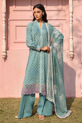 TEAL GRACE-3PC PRINTED LAWN SUIT