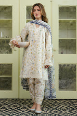 IVORY AURA-3 PC LAWN PRINTED SUIT