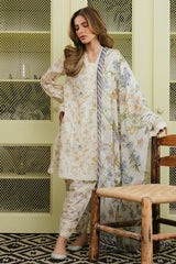 IVORY AURA-3 PC LAWN PRINTED SUIT